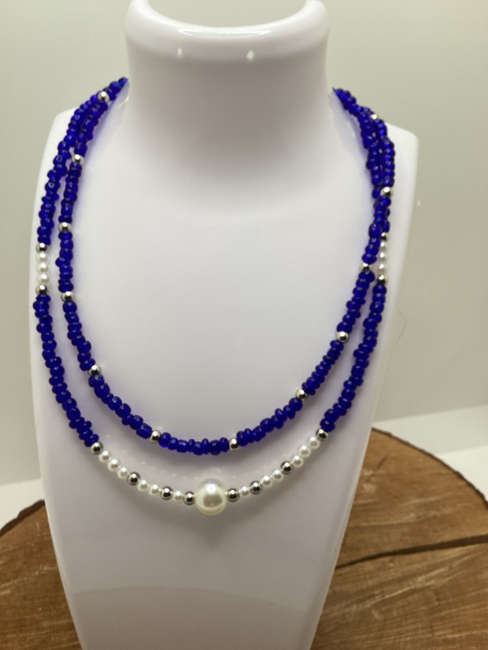 Blue Lapis Beaded Pearl Accent Choker Necklace’s